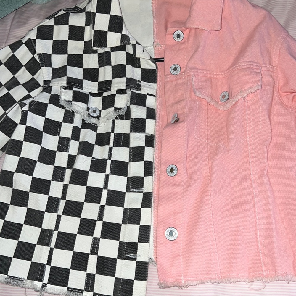 Half pink /half black and white jeans jacket